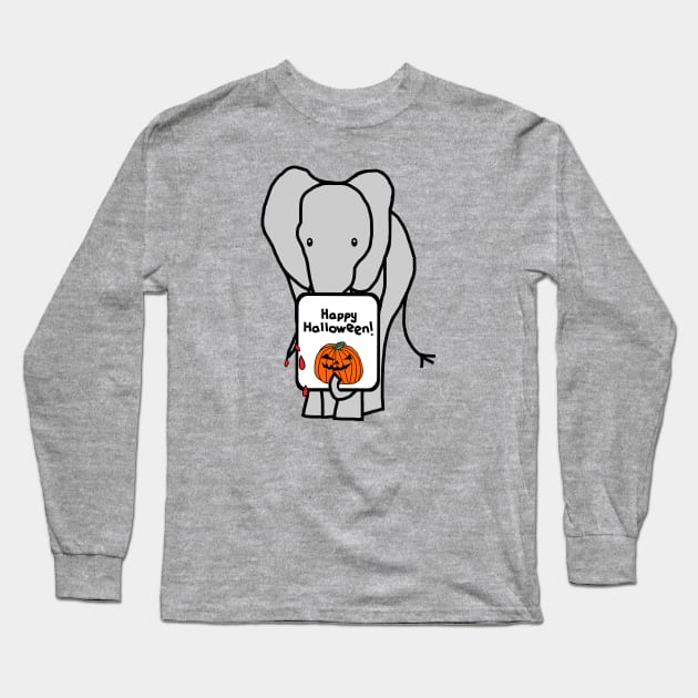 Vampire Horror Elephant with Halloween Card Long Sleeve T-Shirt by ellenhenryart